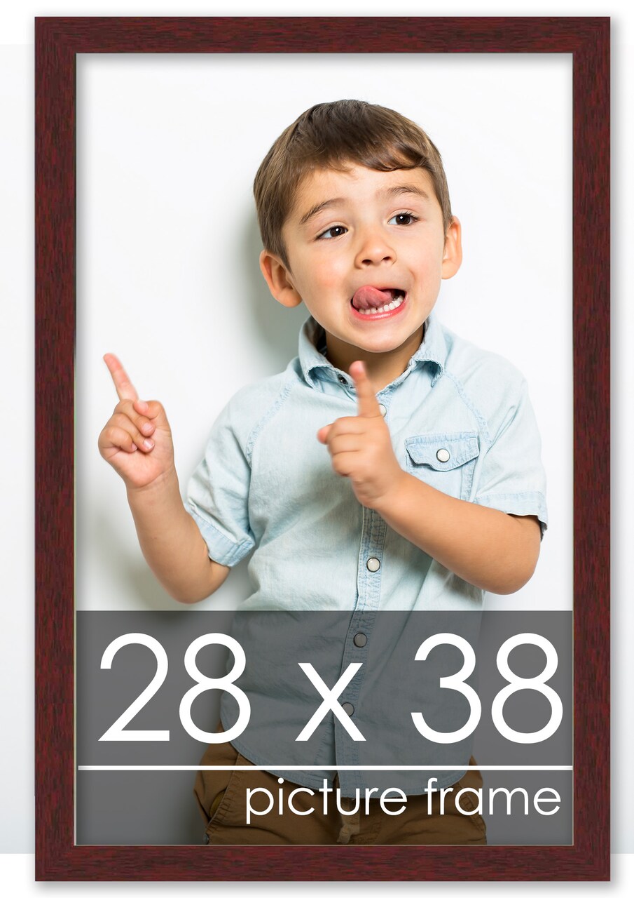 28x38 Solid Wood Picture Frame with UV-Resistant Acrylic & Acid-Free Backing, Available in 6 Finishes: Matte Black, Matte White, Metallic Bronze, Silver, Natural Wood Grain & Mahogany